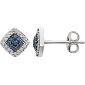 14kt White 1/5 CTW Blue & White Diamond Cluster Earrings
