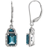 14kt White London Blue Topaz & .06 CTW Diamond Earrings