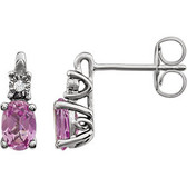 14kt White Created Pink Sapphire & .02 CTW Diamond Accented Earrings
