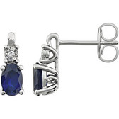 14kt White Created Blue Sapphire & .02 CTW Diamond Accented Earrings