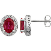 14kt White Created Ruby & .02 CTW Diamond Earrings