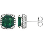 14kt White Created Emerald & .06 CTW Diamond Earrings