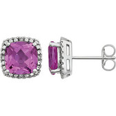 14kt White Created Pink Sapphire & .06 CTW Diamond Earrings