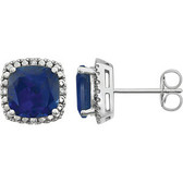 14kt White Created Blue Sapphire & .06 CTW Diamond Earrings