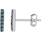 14kt White 1/10 CTW Blue Diamond Vertical Bar Earrings