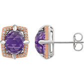 Sterling Silver Rose Gold Plated Amethyst & 1/6 CTW Diamond Earrings