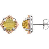 Sterling Silver Rose Gold Plated Citrine & 1/6 CTW Diamond Earrings