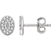 14kt White 1/6 CTW Diamond Oval Cluster Earrings