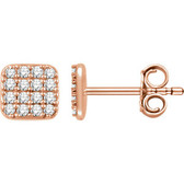 14kt Rose 1/5 CTW Diamond Square Cluster Earrings