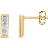 14kt Yellow 1/3 CTW Diamond Baguette Vertical Bar Earrings