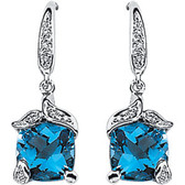 14kt White Swiss Blue Topaz & .06 CTW Diamond Earrings