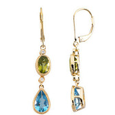 14kt Yellow Peridot, Swiss Blue Topaz & .04 CTW Diamond Earrings