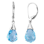 14kt White 12x8 Briolette Swiss Blue Topaz Earrings