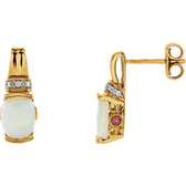 14kt Yellow Genuine Opal, Pink Tourmaline & .05 CTW Diamond Earrings
