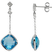 14kt White Swiss Blue Topaz & .05 CTW Diamond Earrings
