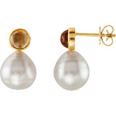 14kt White South Sea Cultured Circl?? Pearl & Citrine  Earrings