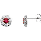 14kt White Ruby & 1 1/8 CTW Diamond Cluster Earrings