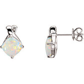 14kt White x7xmm Cushion Opal & .015 CTW Diamond Earrings
