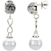 Sterling Silver Tourmalinated Quartz & Freshwater Cultured Pearl Earrings