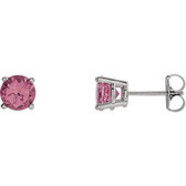 14kt White 6mm Round Pink Tourmaline Friction Post Stud Earrings