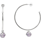 Sterling Silver 50mm Hoop Earrings with 10mm Amethyst Dangle