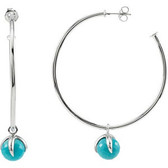 Sterling Silver 50mm Hoop Earrings with 10mm Turquoise Dangle and Box