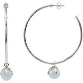 Sterling Silver 50mm Hoop Earrings with 10mm Chalcedony Dangle and Box