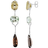 Sterling Silver Lime, Green, Smoky Quartz & 1/4 CTW Diamond Earrings