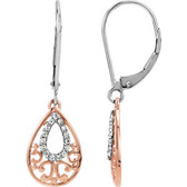 Sterling Silver & 14kt Rose Plated 1/6 CTW Diamond Lever Back Earrings