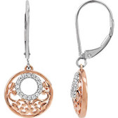 Sterling Silver 14kt Rose Plated 1/8 CTW Diamond Lever Back Earrings