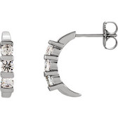 14kt White 1/2 CTW Diamond 3-Stone Hoop Earrings