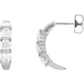 14kt White 1 CTW Diamond 3-Stone Hoop Earrings