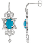 Sterling Silver & 14kt White Turquoise & .03 CTW Diamond Earrings