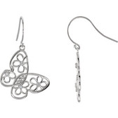 Sterling Silver Pair 1/6 CTW Round Butterfly & Floral Design Earrings