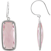 Sterling Silver Antique Cushion Rose Quartz Rope-Styled Dangle Earrings