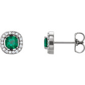 14kt White Chatham® Created Emerald & .08 CTW Diamond Earrings