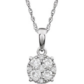 14kt White 1/5 CTW Diamond Cluster 18" Necklace