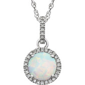 14kt White Created Opal & 1/10 CTW Diamond 18" Necklace