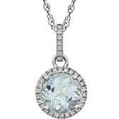 14kt White Aquamarine & 1/10 CTW Diamond 18" Necklace