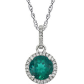 14kt White Created Emerald & 1/10 CTW Diamond 18" Necklace