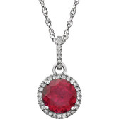 14kt White Created Ruby & 1/10 CTW Diamond 18" Necklace