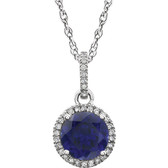 14kt White Created Blue Sapphire & 1/10 CTW Diamond 18" Necklace
