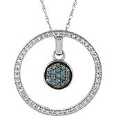 14kt White 1/3 CTW Blue & White Diamond 3-in-1 Circle 18" Necklace