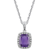 14kt White Amethyst & .05 CTW Diamond Necklace