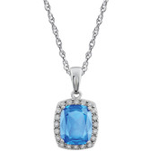 14kt White Swiss Blue Topaz & .05 CTW Diamond Necklace