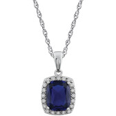 14kt White Created Blue Sapphire & .05 CTW Diamond Necklace