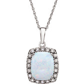 14kt White Created Opal & .05 CTW Diamond Necklace