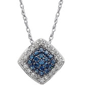 14kt White 1/6 CTW Blue & White Diamond Cluster 18" Necklace
