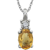 14kt White Citrine & .02 CTW 18" Necklace