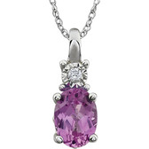 14kt White Created Pink Sapphire & .02 CTW 18" Necklace